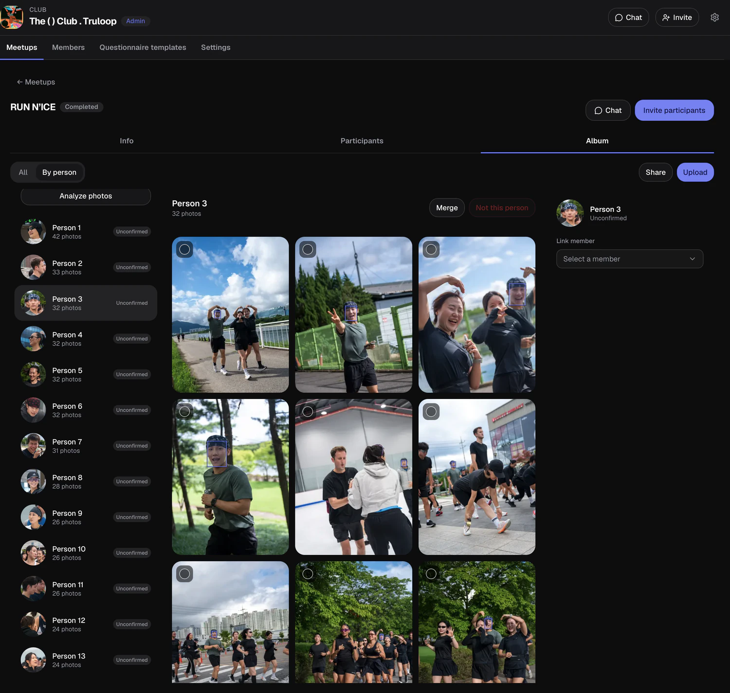 Actual truloop album showing photos grouped by person